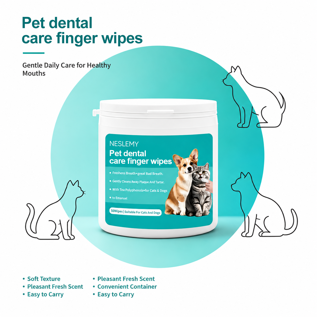 NESLEMY|Pet Dental Care  Finger Wipes