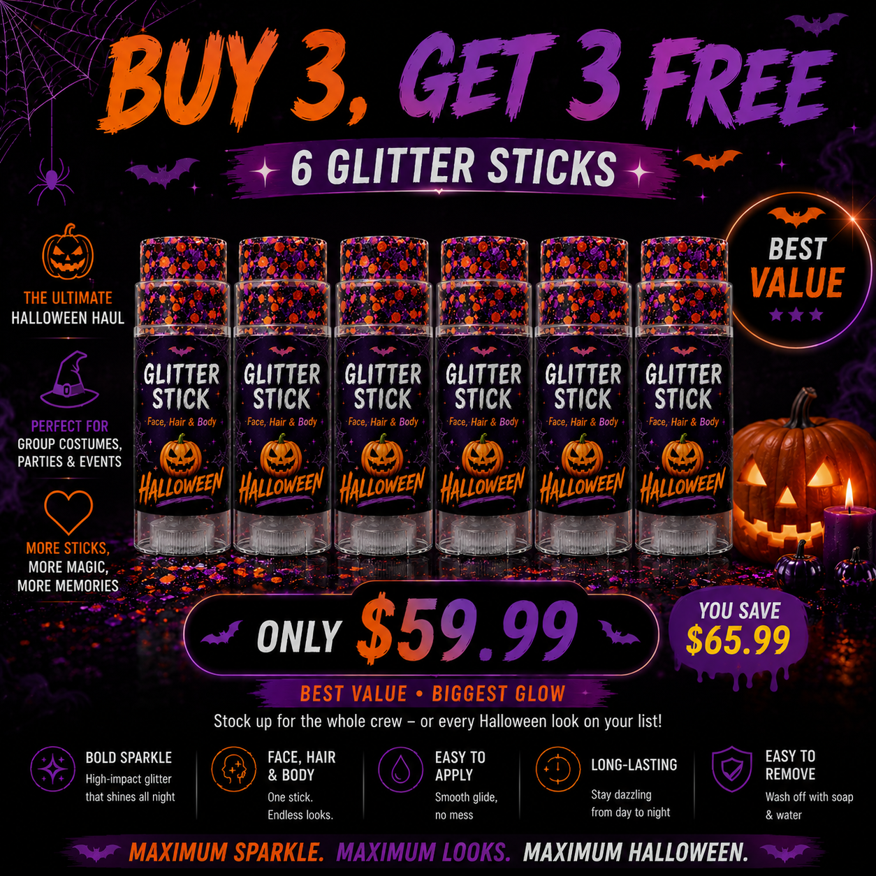 Halloween Glitter Stick for Face, Hair & Body