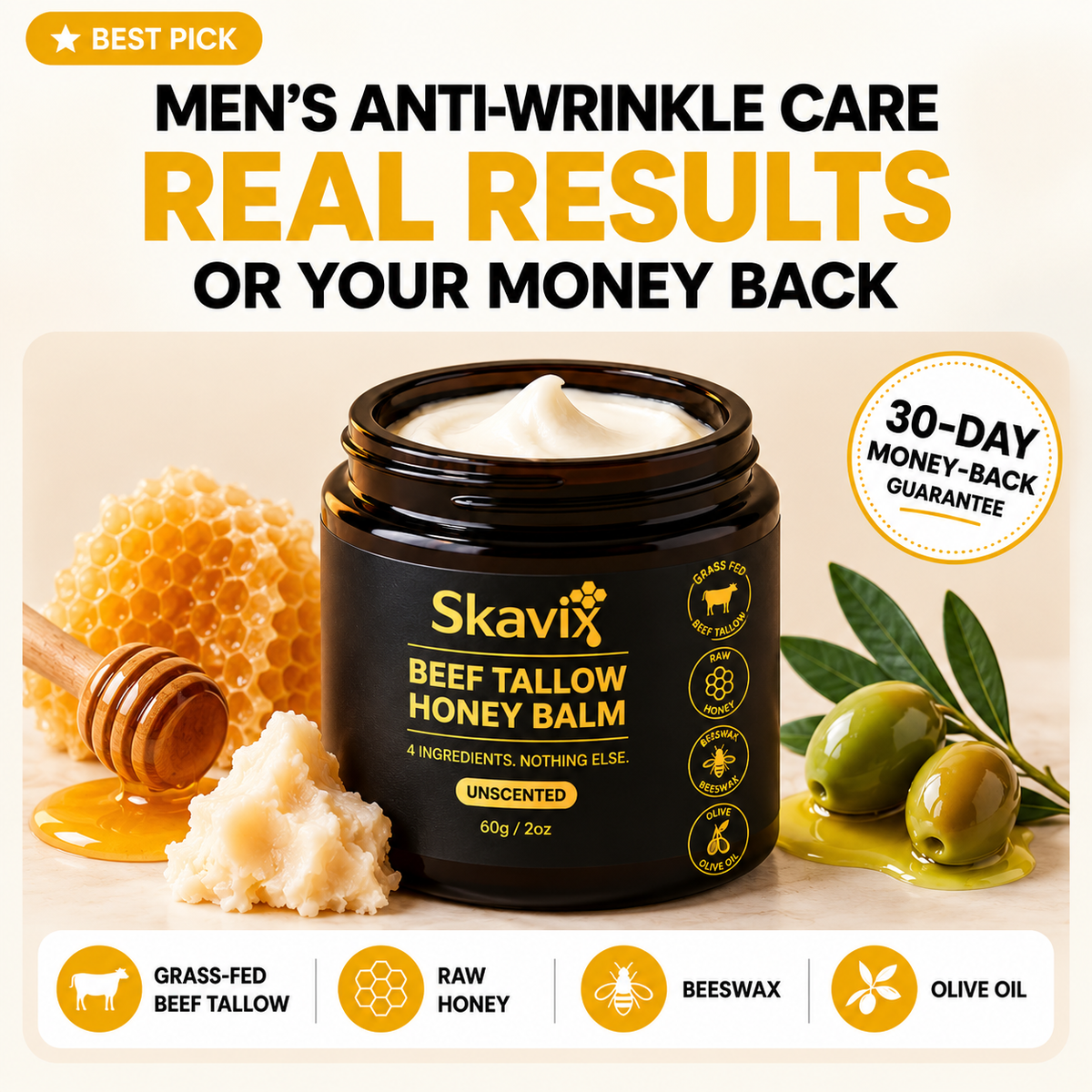 Skavix|Beef Tallow Honey Balm for Men🍯
